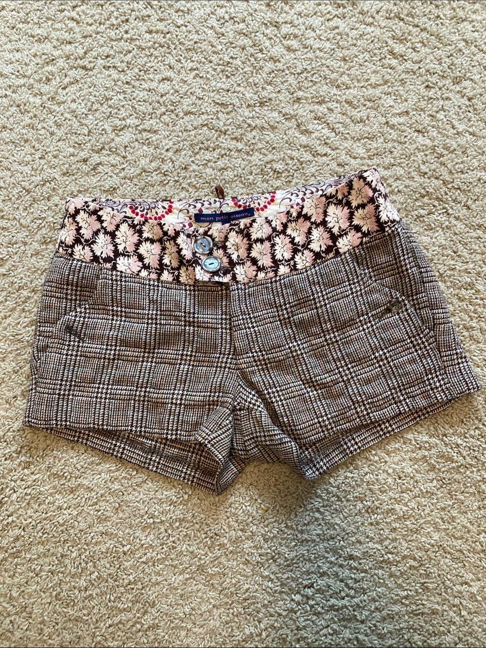 Plaid High-Waist Women’s Shorts with Floral Waistband - Pink/Black